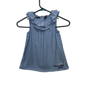 Calvin Klein Denim Tank Top Girls Size 6x Embroidered Jean Flair Ruffle Shirt
